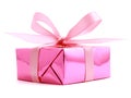 Pink gift wrapped present with rosy bow