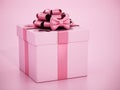 Pink giftbox with ribbon isolated on pink background. 3D illustration Royalty Free Stock Photo