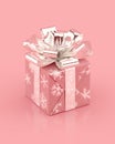 Pink giftbox with shiny silver bow and ribbons