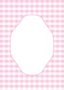 Pink gingham background with a blank frame. Template for feminine cards, labels or invitations. Royalty Free Stock Photo