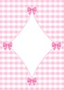 Pink gingham background with a diamond-shaped frame accented by four corner bows. Royalty Free Stock Photo