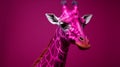 Pink Giraffe Portrait: Vray Tracing, Dark Magenta, 32k Uhd