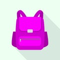 Pink girl backpack icon, flat style