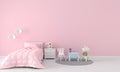 Pink girl bedroom for mockup, 3D rendering