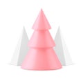 Pink girlish Christmas tree winter holiday composition triangle pyramid realistic 3d icon vector Royalty Free Stock Photo
