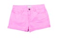 Pink girls jeans shorts. Front.