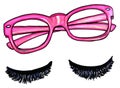 Pink Glasses false eyelashes illustration