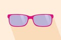 pink glassess. Long shadow, flat design, yellow background. Vector illustration.