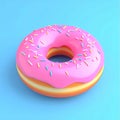 Pink Glazed Donut with Sprinkles on Blue Background Royalty Free Stock Photo