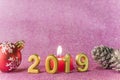 Pink glitter background for New Year`s Cards with Christmas tree