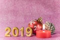 Pink glitter background for New Year`s Cards with Christmas tree