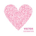 Pink glitter heart frame, border. Vector dust isolated on white