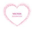 Pink glitter heart frame, border. Vector dust isolated on white