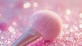 Pink Sparkly Makeup Brush on Glitter Background, Beauty and Glamour Royalty Free Stock Photo