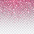 Pink glitter sparkle on a transparent background. Vibrant background with twinkle lights. Vector illustration