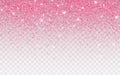 Pink glitter sparkle on a transparent background. Vibrant background with twinkle lights. Vector illustration