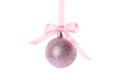 Pink glittering Christmas bauble isolated