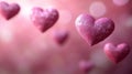 Pink Glittery Hearts Floating on Soft Blurred Background Royalty Free Stock Photo