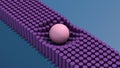 Pink glossy ball rolling. Purple cylinder morphing. Abstract illustration, 3d render