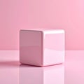 Pink Glossy Cube on Pink Background Royalty Free Stock Photo