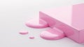 Pink glossy cube melting into smaller pink blobs on a white background. Generative AI Royalty Free Stock Photo