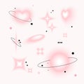 Pink glow blurred hearts, stars, sun, and flowers shapes on soft background. y2k Style. Royalty Free Stock Photo