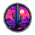 Cactus illuminated by neon pink lights, creating a captivating scene against the backdrop of the midnight dusk sky