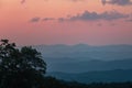 Pink Glow in Sky over Blue Ridge Mountains NC Royalty Free Stock Photo