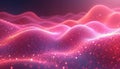 Pink glowing waves rise and fall. Shiny particles create a textured surface. Soft light makes a modern aethereal flow background. Royalty Free Stock Photo
