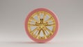Pink an Gold Alloy Rim Wheel with a Complex Multi Spokes Design with Pink Racing Tyre