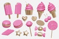Pink and Gold candy dessert element object set pack collection isolated background 3d rendering Royalty Free Stock Photo