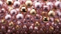 Pink, Gold Christmas Hanging Baubles. Collection of New Year Balls, Background. Generative