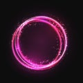 Pink gold Circle light effect with round glowing elements, particles and stars on dark background. Shiny glamour design Royalty Free Stock Photo