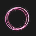 Pink gold Circle light effect with round glowing elements, particles and stars on dark background. Shiny glamour design Royalty Free Stock Photo