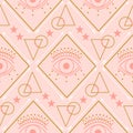 Pink and gold eyes and geometric elements in a seamless pattern design