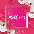 Pink Gold Happy Mothers Day Greeting card. Women`s Day. Paper cut flower. Origami Beautiful bouquet. Square frame. text. Royalty Free Stock Photo