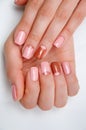 Pink gold manicure on short square nails