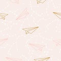 Pink and gold paper plane in a seamless pattern design Royalty Free Stock Photo