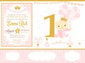 Pink and gold princess party decor. Cute happy birthday card template elements. Royalty Free Stock Photo