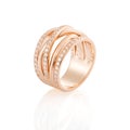 Pink gold ring with diamonds isolated on white background Royalty Free Stock Photo