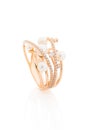 Pink gold ring with diamonds and pearls isolated on white Royalty Free Stock Photo