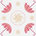 Pink gold umbrella openwork seamless pattern