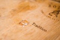 Wedding Rings and Tradition Engraved on Wooden Wine Barrel