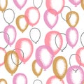 Pink and golden balloons seamless pattern.