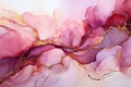 Pink golden line with alcohol ink marble abstract background, Generative Ai