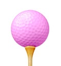 Pink Golf Ball on Tee Isolated on a White Background Royalty Free Stock Photo