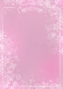 Pink gradient winter paper background with snowflake border