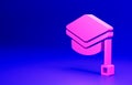 Pink Graduation cap icon isolated on blue background. Graduation hat with tassel icon. Minimalism concept. 3D render Royalty Free Stock Photo