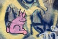 Pink graffiti rabbit painting on a wall Royalty Free Stock Photo