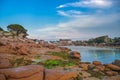 Pink granite coast, Perros Guirec, Brittany, France Royalty Free Stock Photo